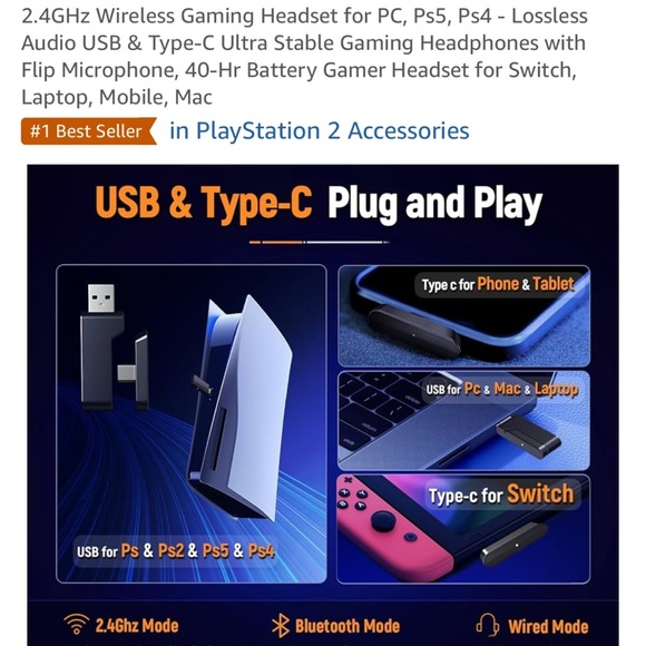 ONIKUMA Wireless Gaming Headset with RGB Lights - Picture 4 of 8